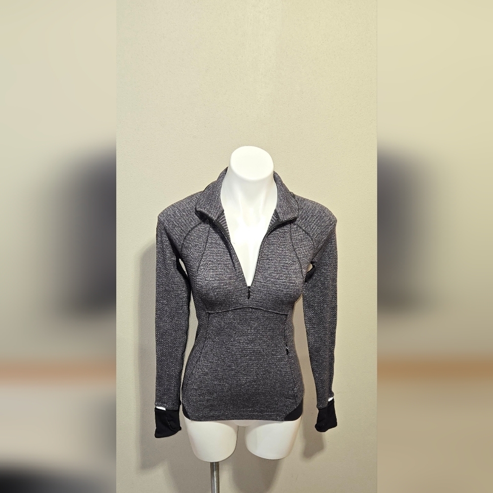 EUC LULULEMON Runderful Rulu LS Top Size 4 Mini Check Pique Black Heathered